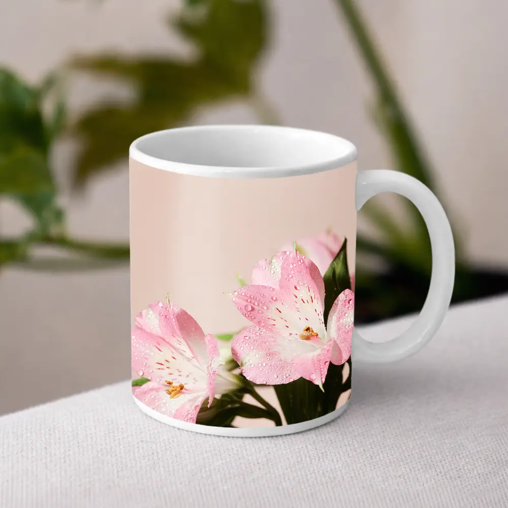 Pink Alstroemeria Flowers Soft Blush Background – Mugs