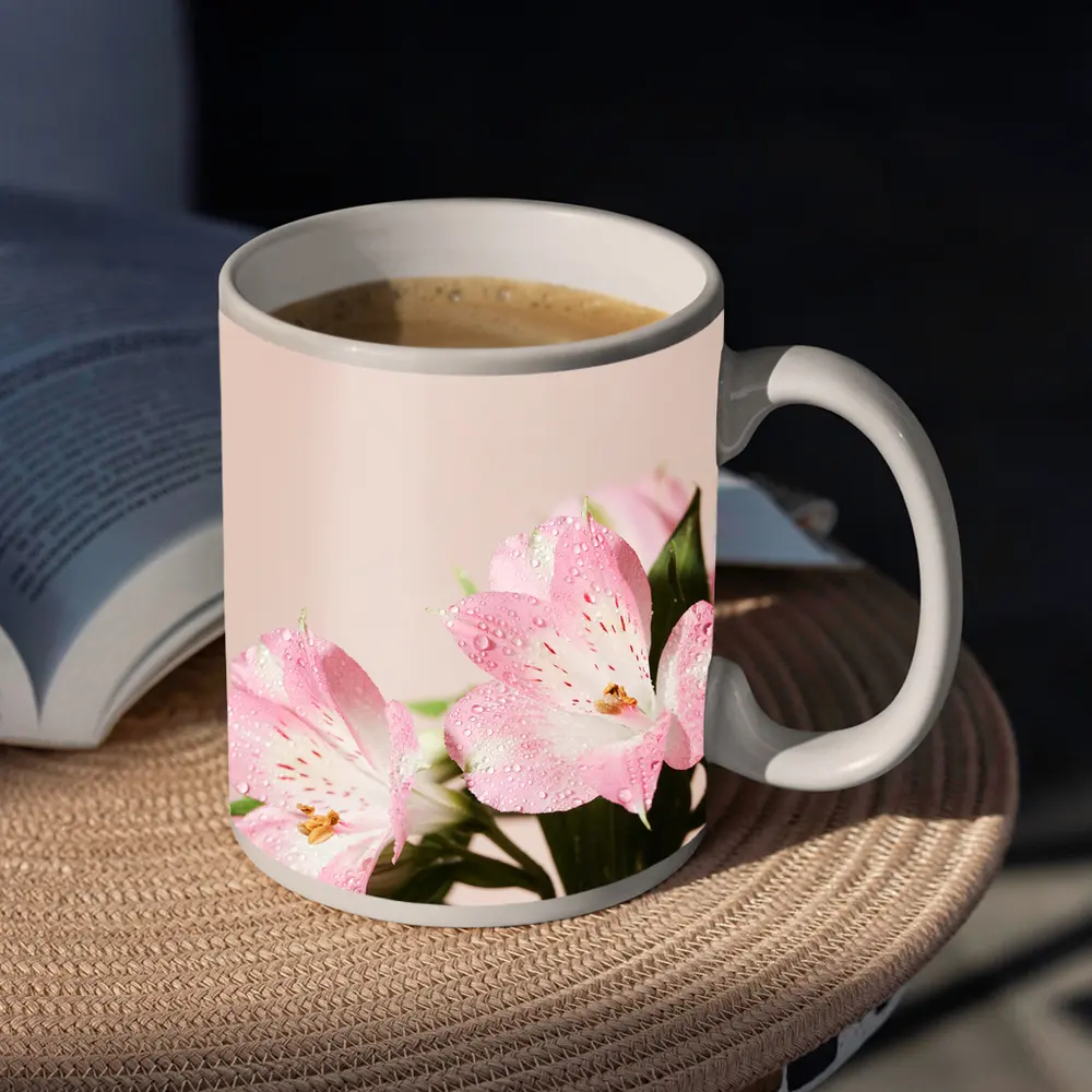 Pink Alstroemeria Flowers Soft Blush Background – Mugs
