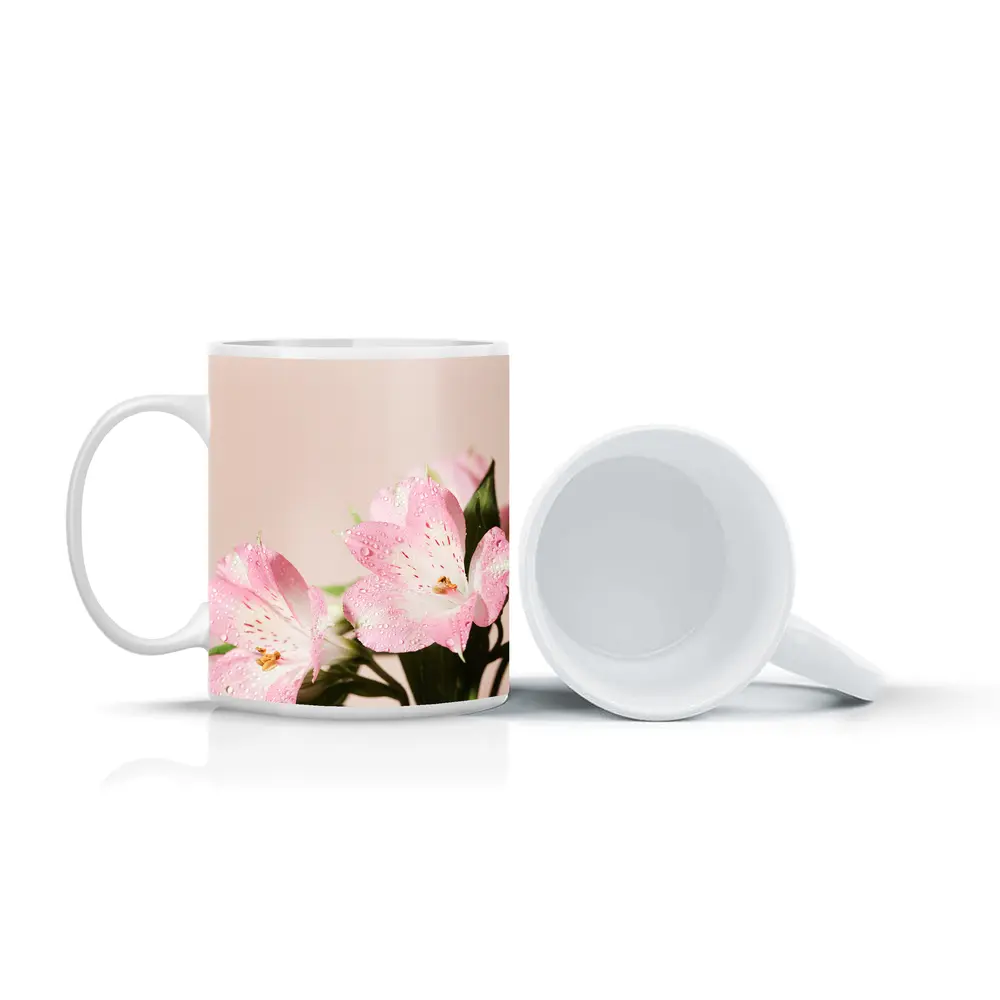 Pink Alstroemeria Flowers Soft Blush Background – Mugs