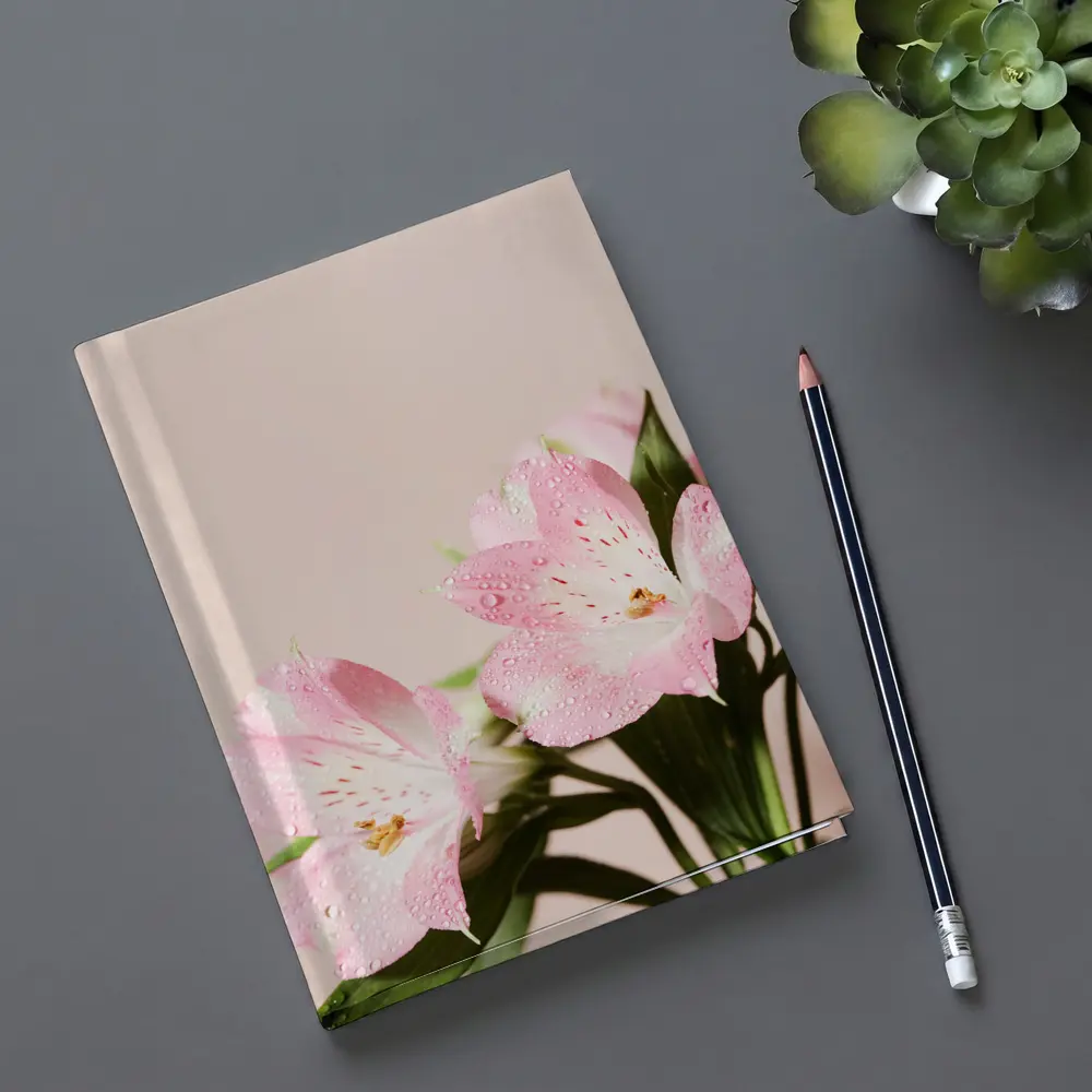 Pink Alstroemeria Flowers Soft Blush Background – Notebooks