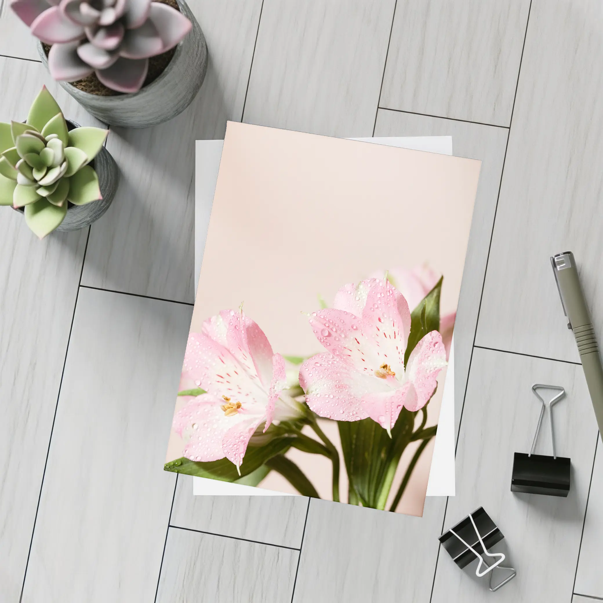 Pink Alstroemeria Flowers Soft Blush Background – Postcards