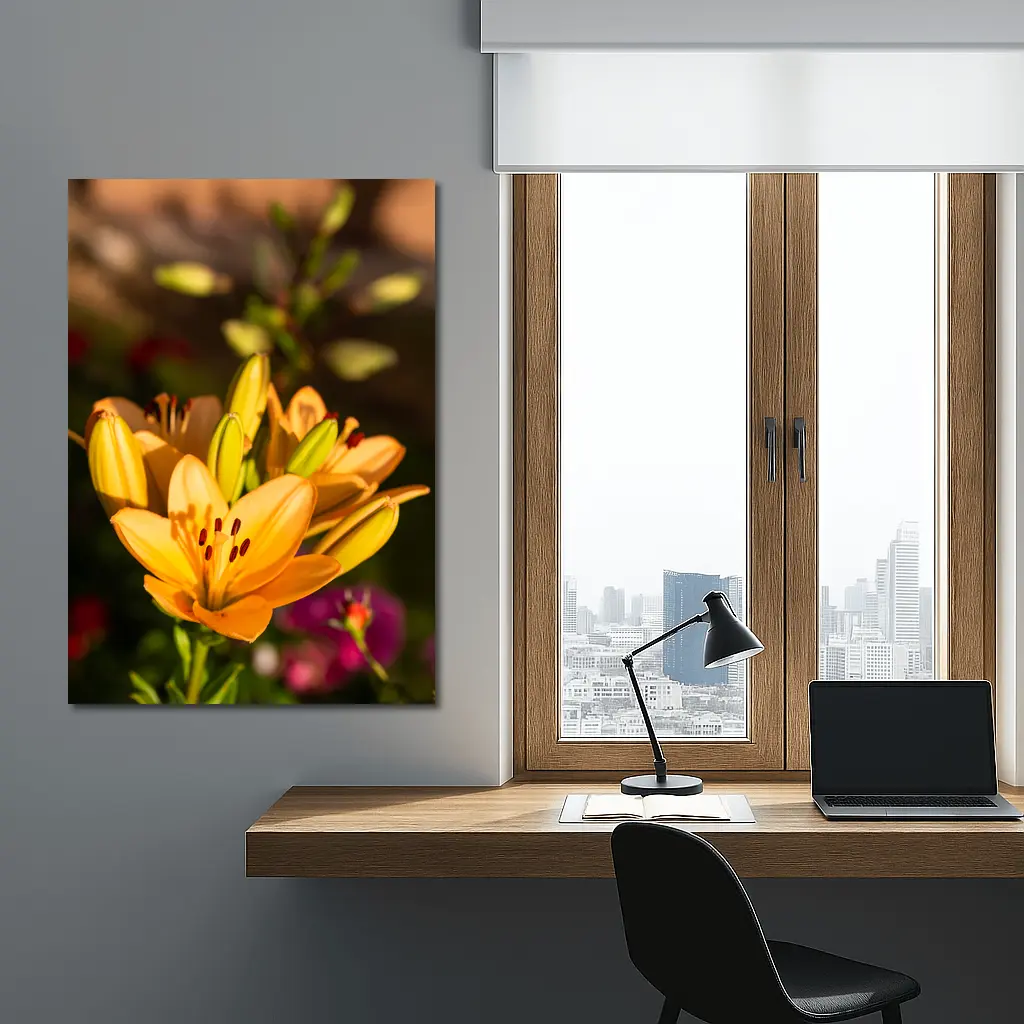 Orange Lily Flowers Blooming Garden Background – Wall Art