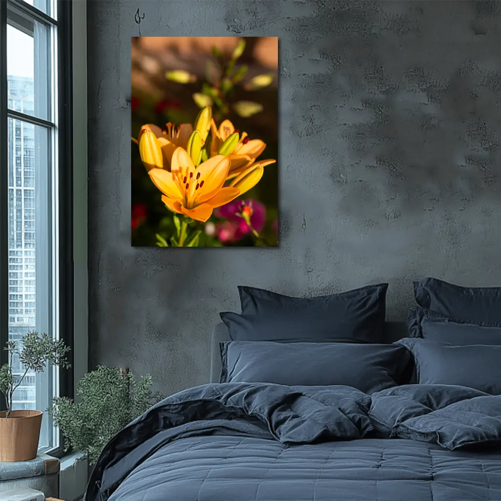 Orange Lily Flowers Blooming Garden Background – Wall Art