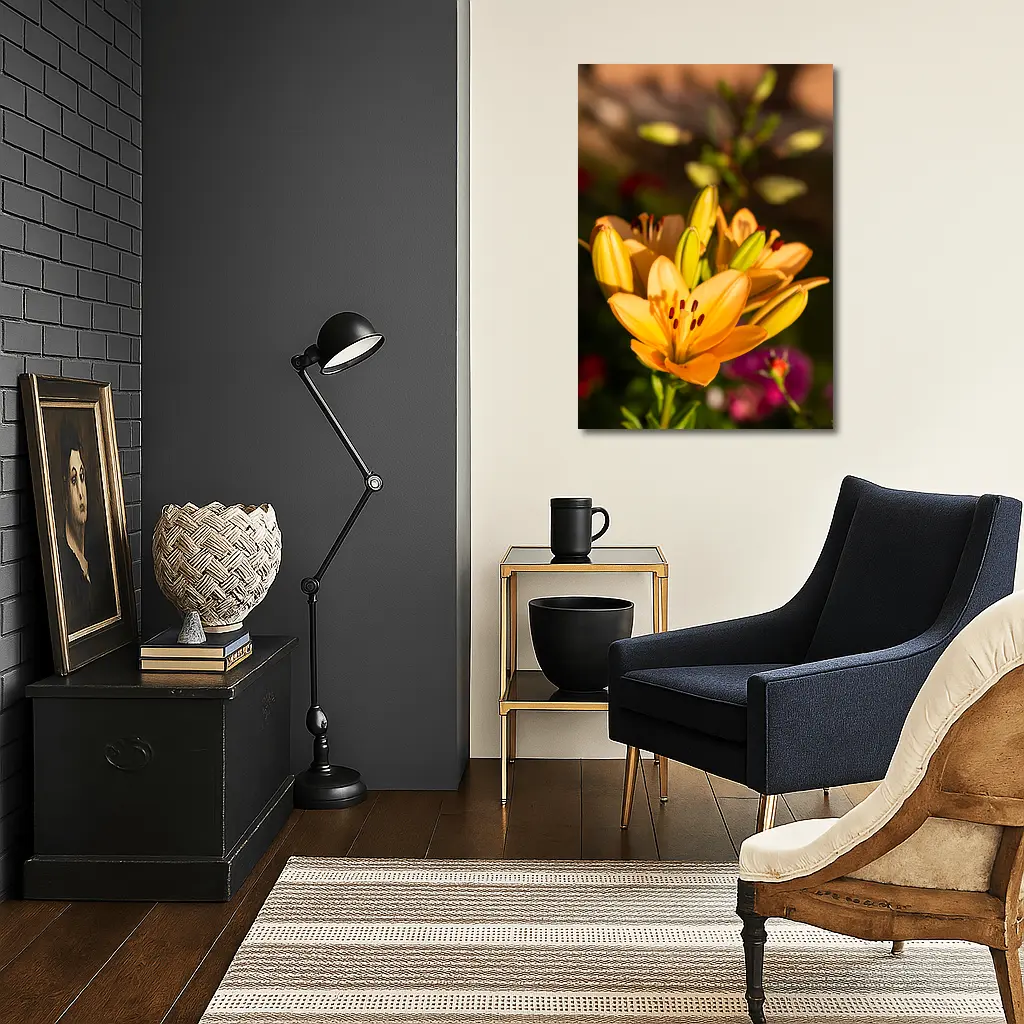 Orange Lily Flowers Blooming Garden Background – Wall Art