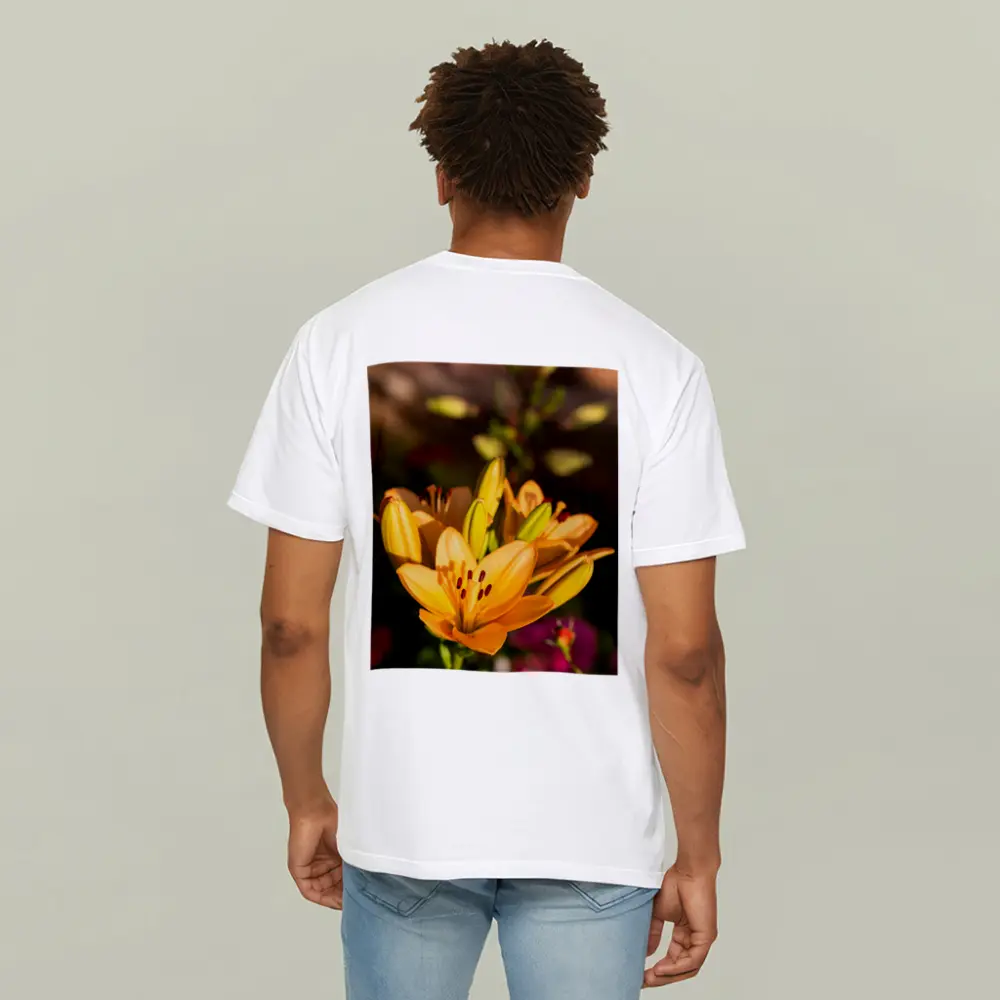 Orange Lily Flowers Blooming Garden Background – T-Shirts