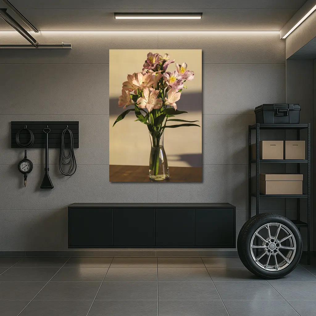 Pink Alstroemeria Bouquet in Glass Vase – Wall Art