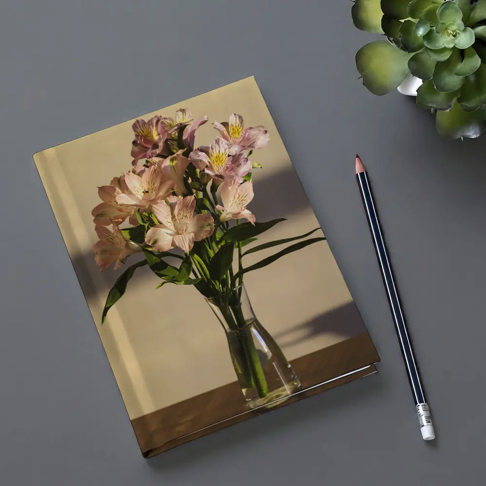 Pink Alstroemeria Bouquet in Glass Vase – Notebooks