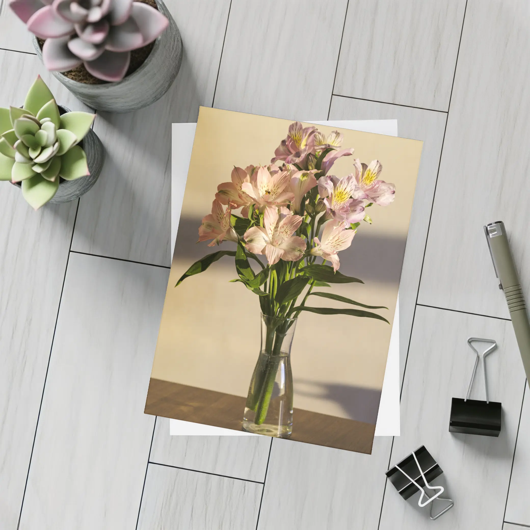 Pink Alstroemeria Bouquet in Glass Vase – Postcards