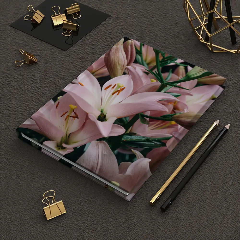 Pink Lily Flowers Close Up Dark Background – Notebooks