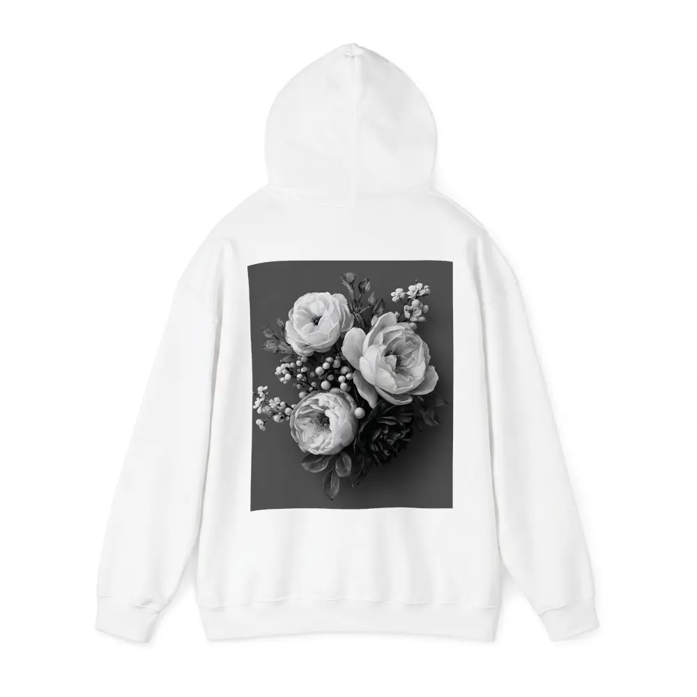 Black and White Peony Bouquet Gray Background – Hoodies
