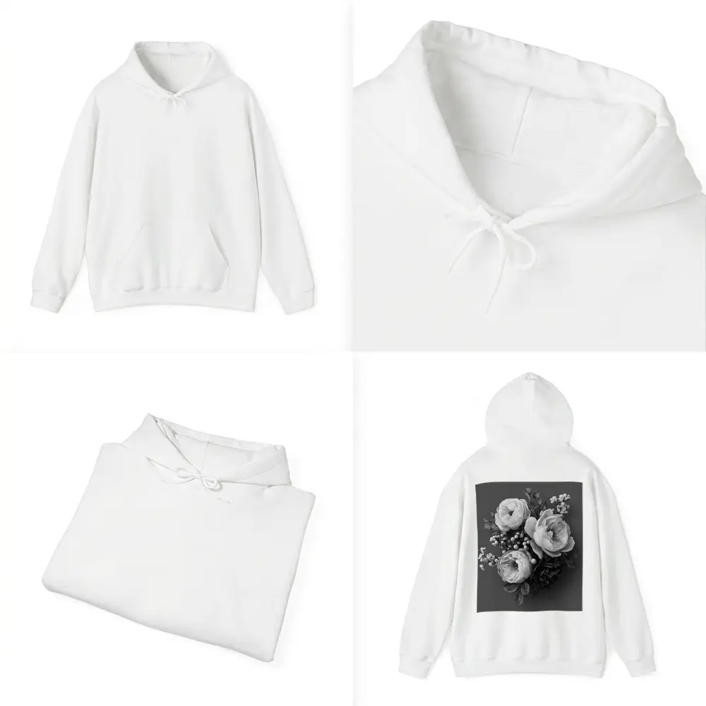 Black and White Peony Bouquet Gray Background – Hoodies