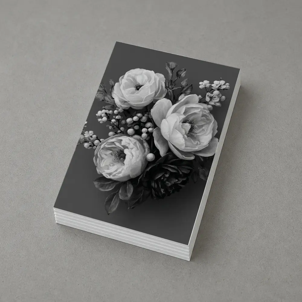 Black and White Peony Bouquet Gray Background – Postcards