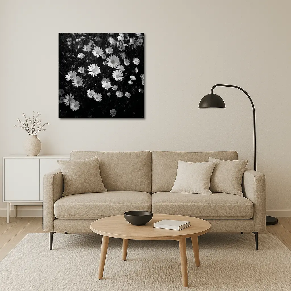 Black and White Daisy Field Floral Art – Wall Art