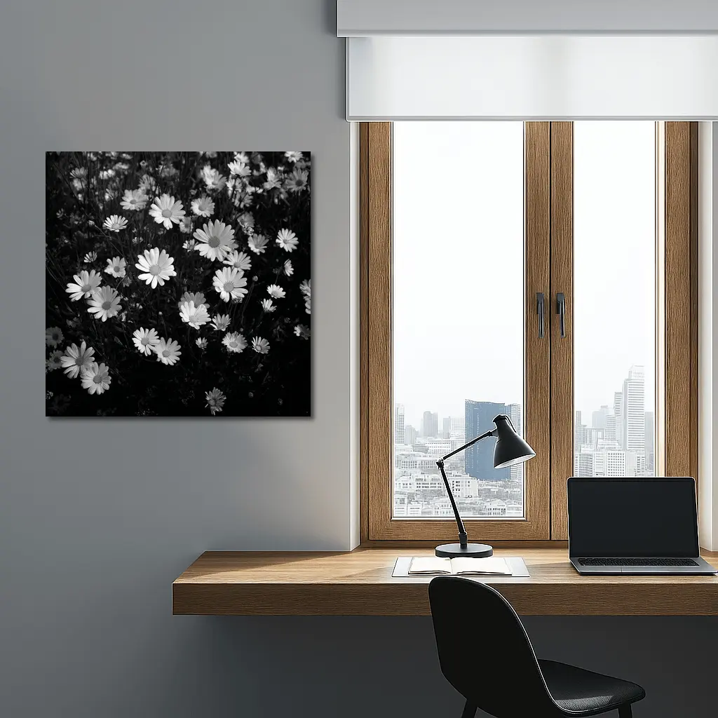 Black and White Daisy Field Floral Art – Wall Art