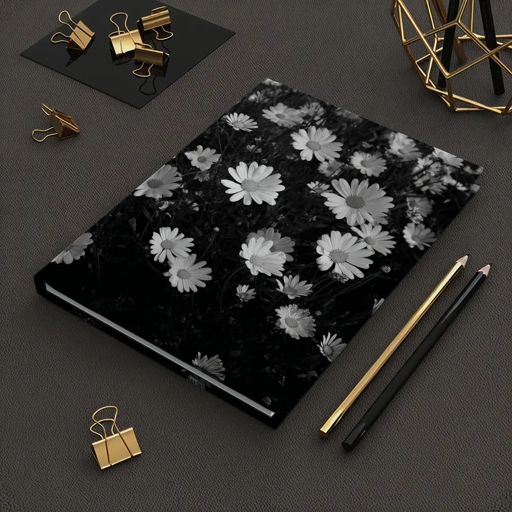 Black and White Daisy Field Floral Art – Notebooks