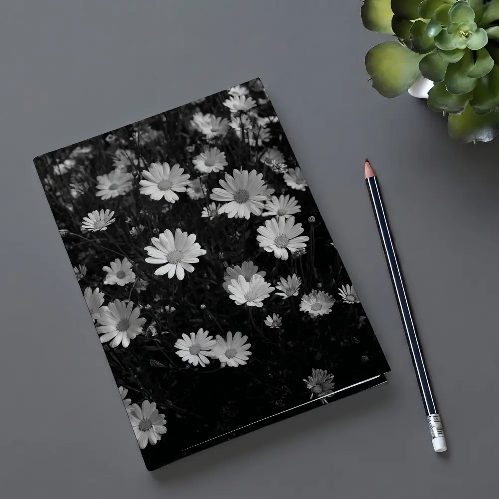 Black and White Daisy Field Floral Art – Notebooks