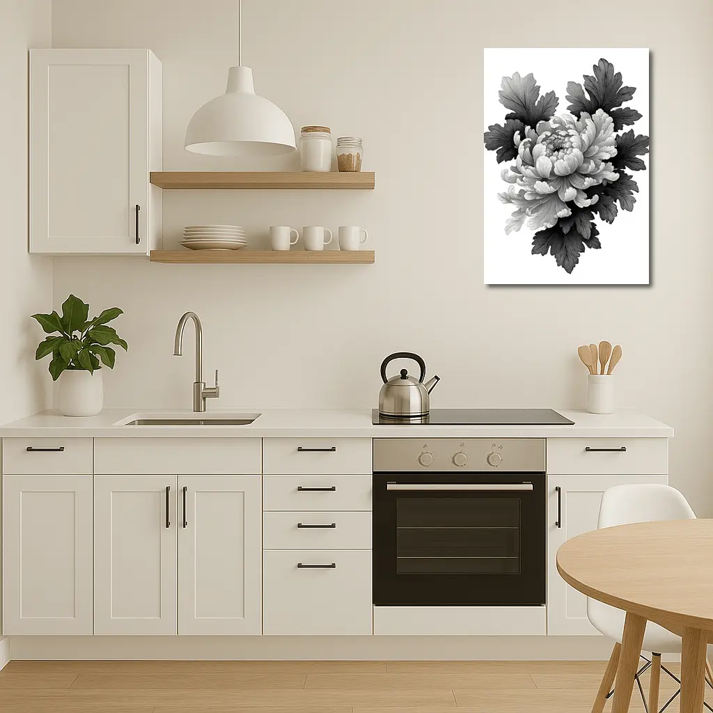 Black and White Chrysanthemum Botanical Illustration – Wall Art