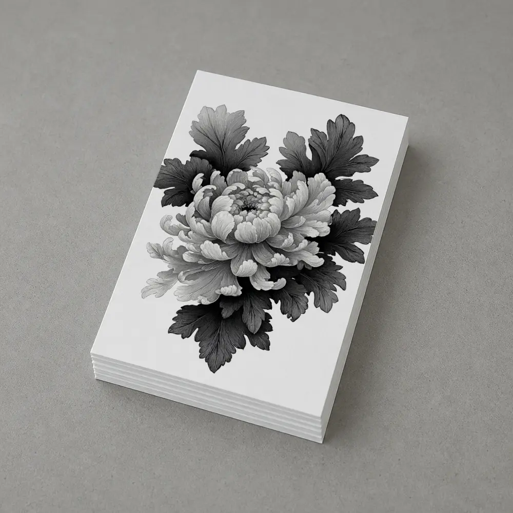 Black and White Chrysanthemum Botanical Illustration – Postcards