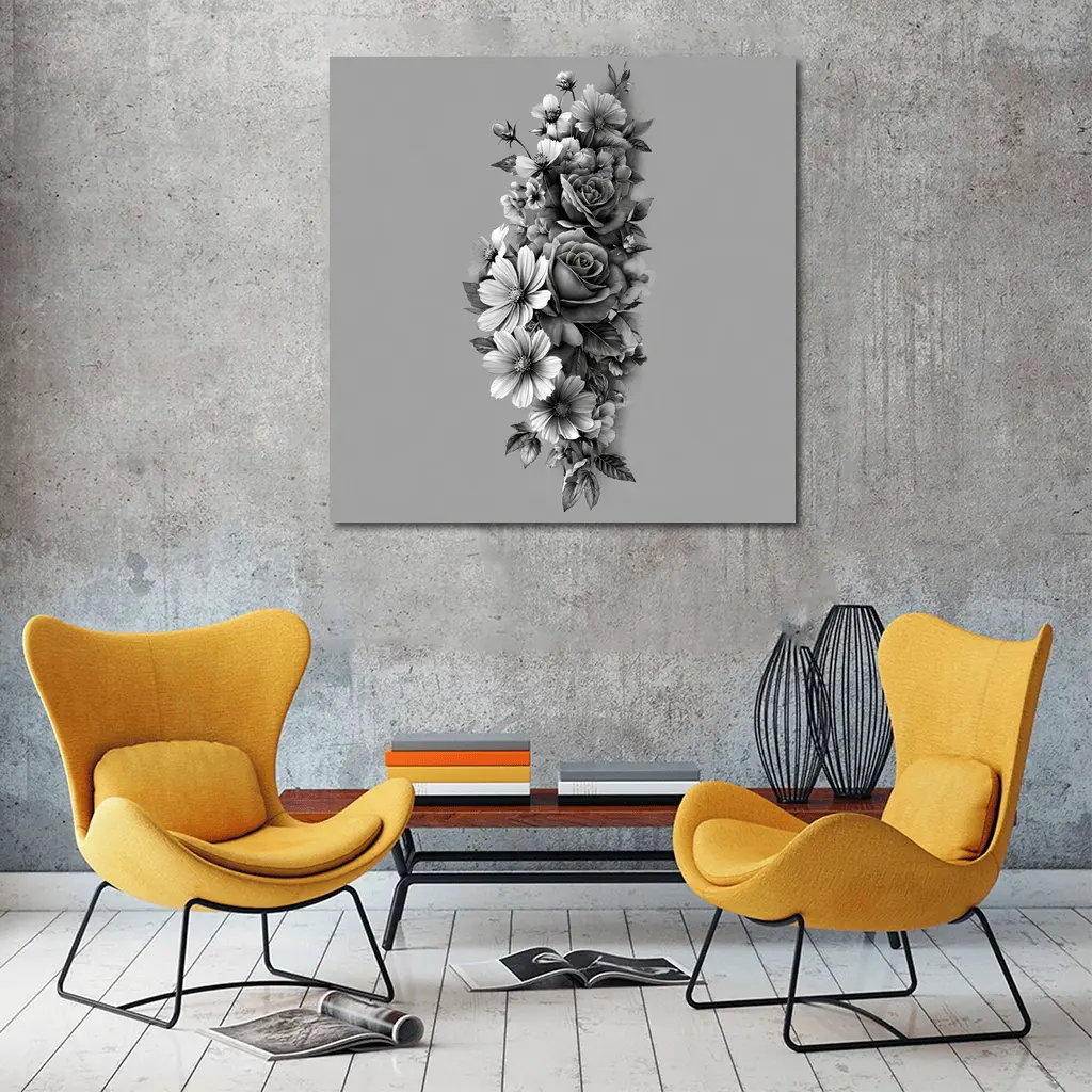 Black and White Rose Wildflower Botanical Art – Wall Art
