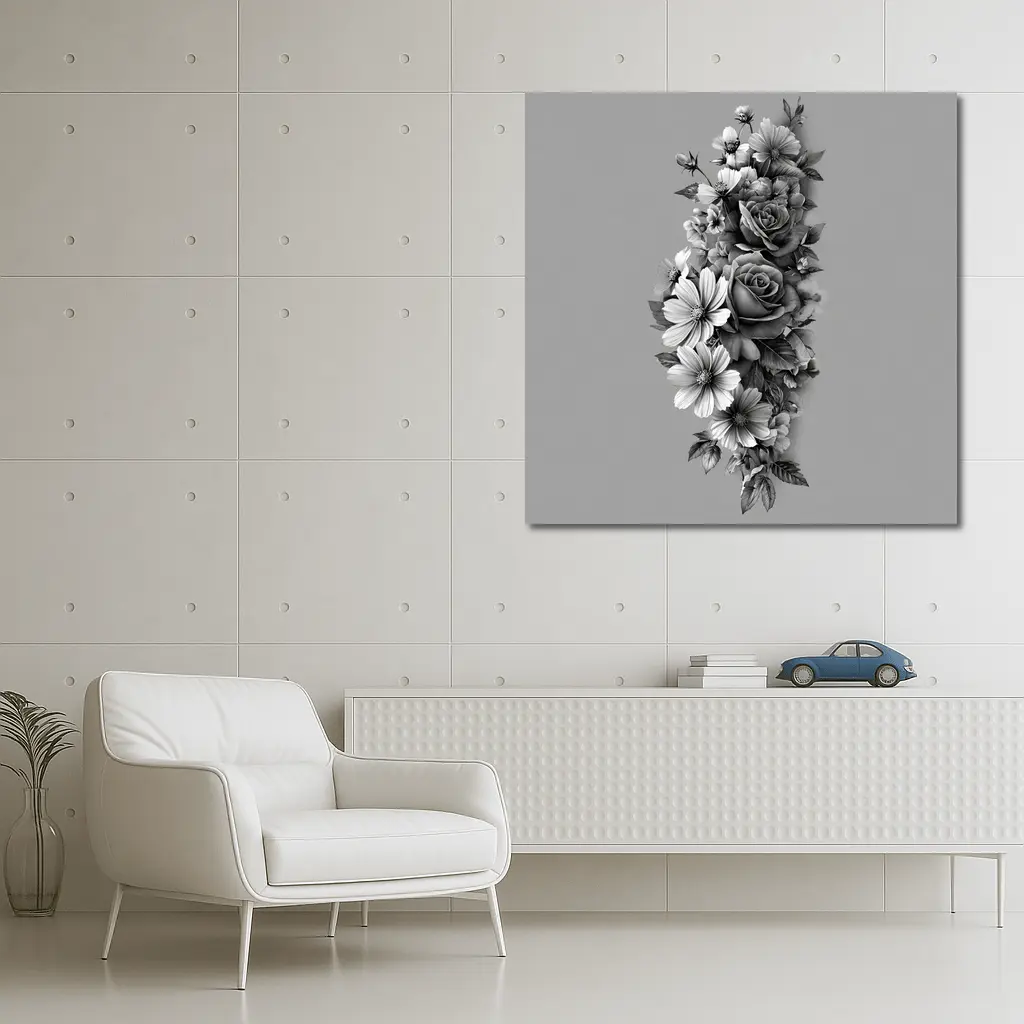Black and White Rose Wildflower Botanical Art – Wall Art