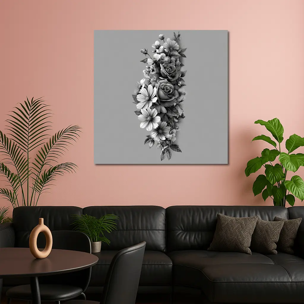 Black and White Rose Wildflower Botanical Art – Wall Art