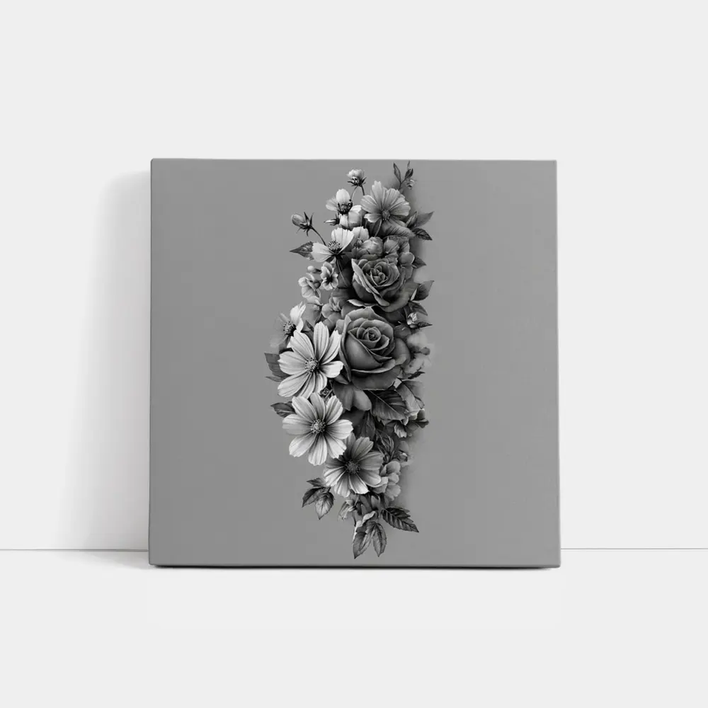 Black and White Rose Wildflower Botanical Art – Wall Art