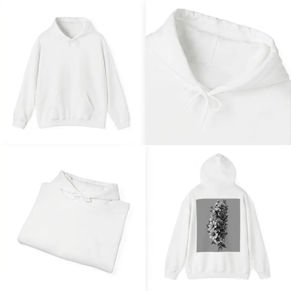 Black and White Rose Wildflower Botanical Art – Hoodies