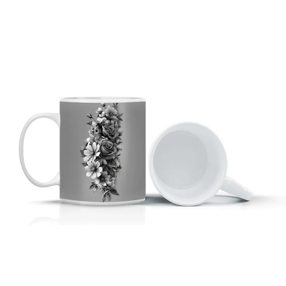 Black and White Rose Wildflower Botanical Art – Mugs