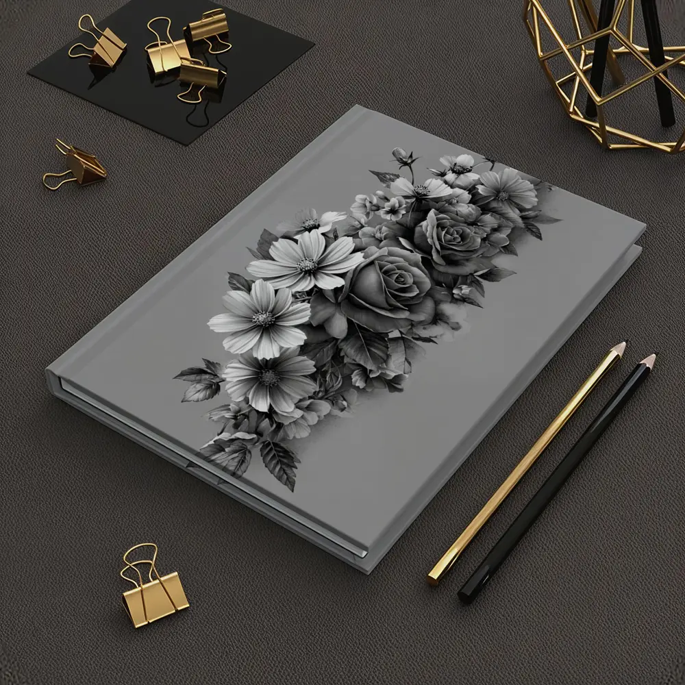 Black and White Rose Wildflower Botanical Art – Notebooks