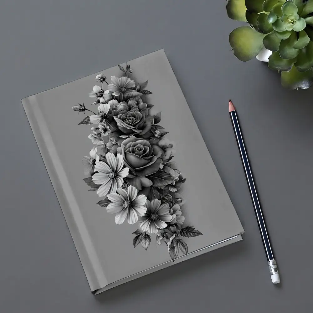Black and White Rose Wildflower Botanical Art – Notebooks