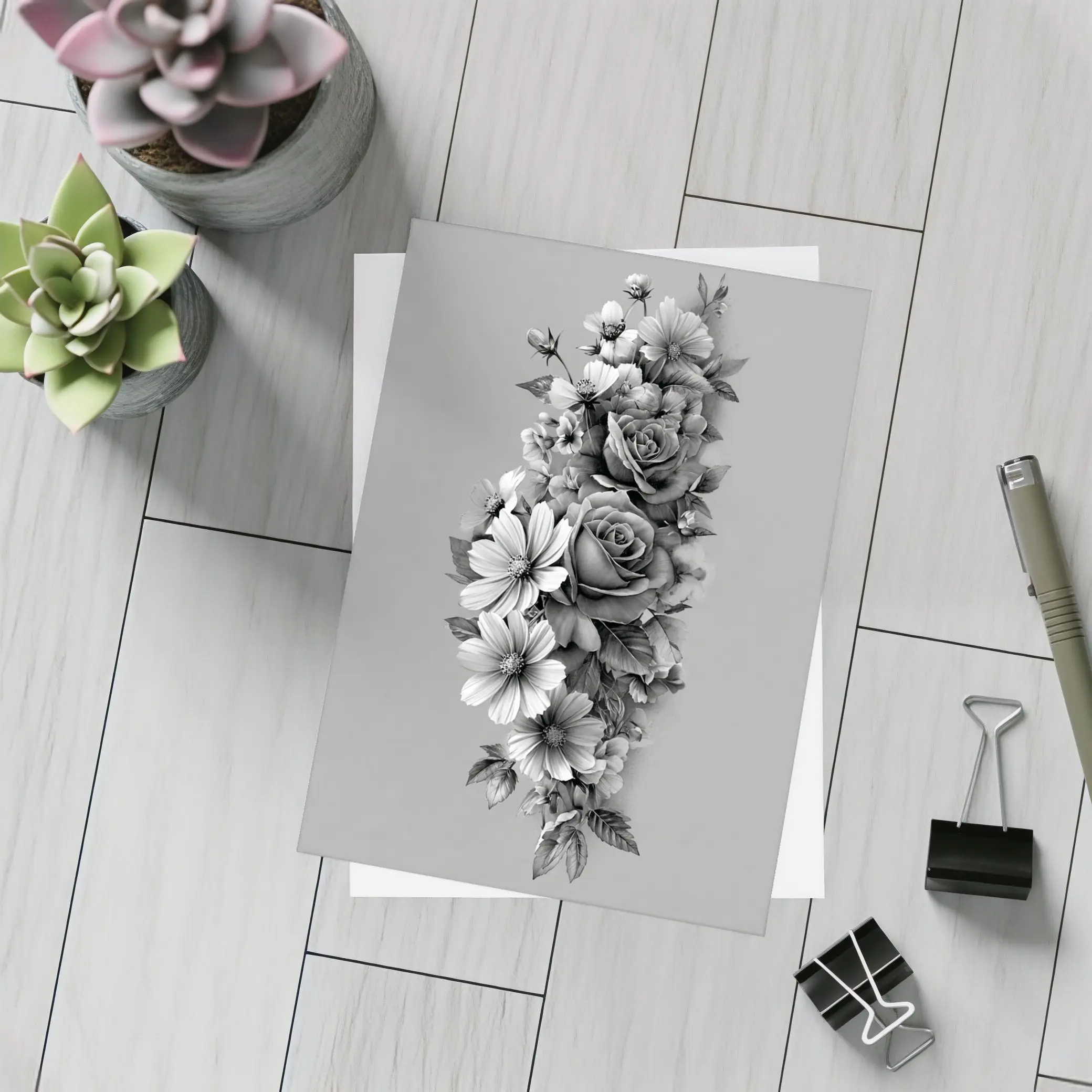 Black and White Rose Wildflower Botanical Art – Postcards