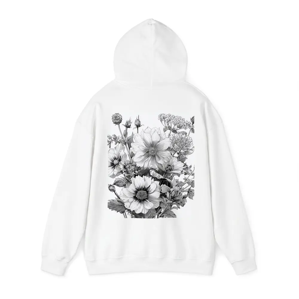 Black and White Botanical Flower Bouquet Drawing – Hoodies