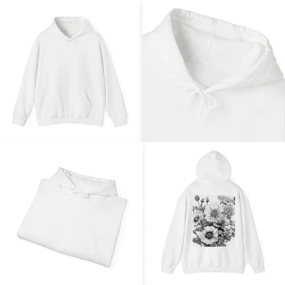 Black and White Botanical Flower Bouquet Drawing – Hoodies