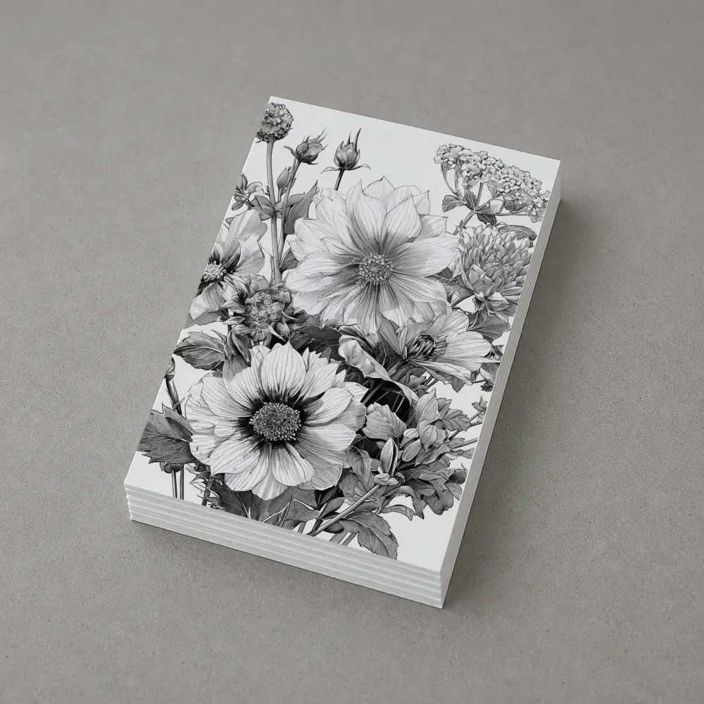 Black and White Botanical Flower Bouquet Drawing – Postcards