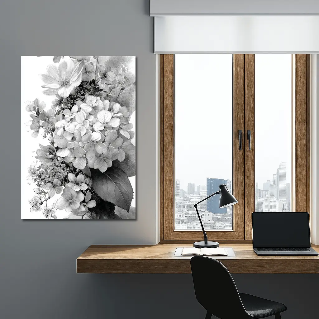 Black and White Hydrangea Botanical Floral Art – Wall Art