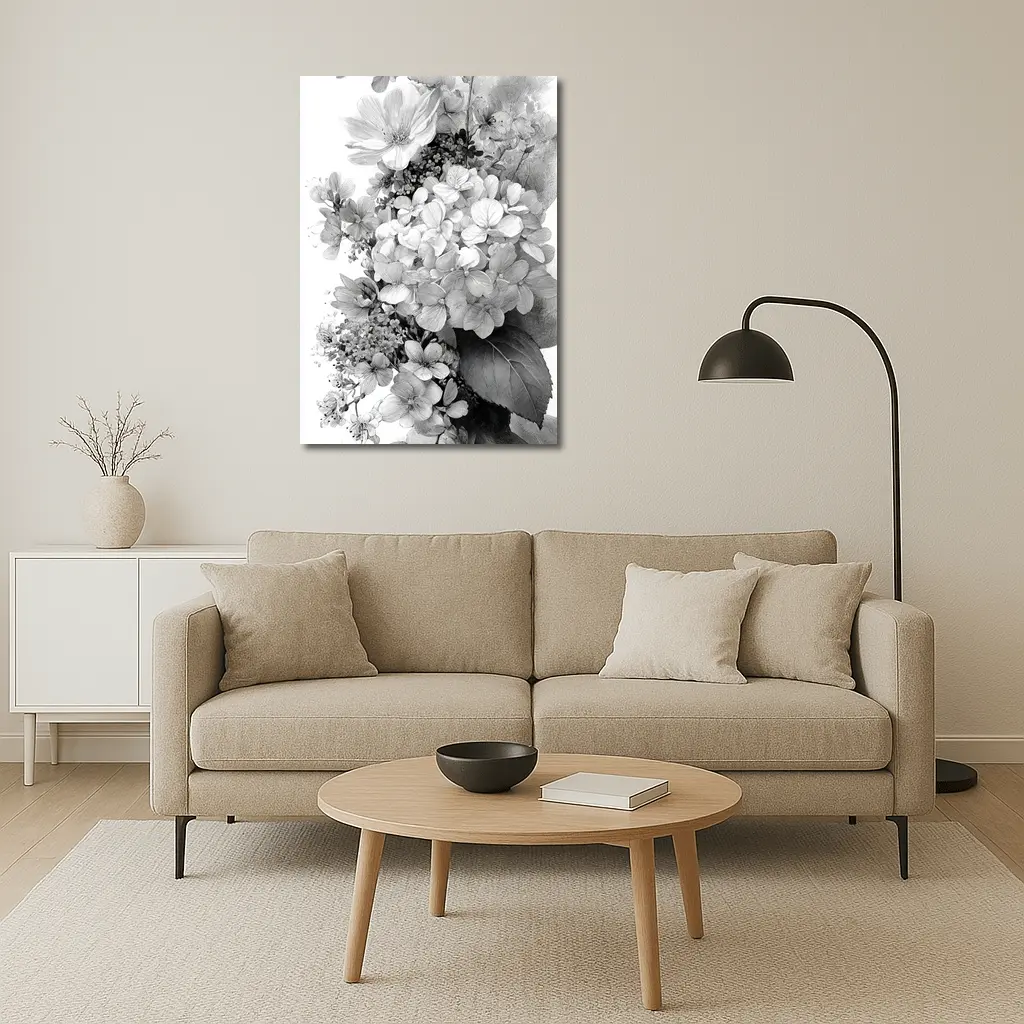 Black and White Hydrangea Botanical Floral Art – Wall Art