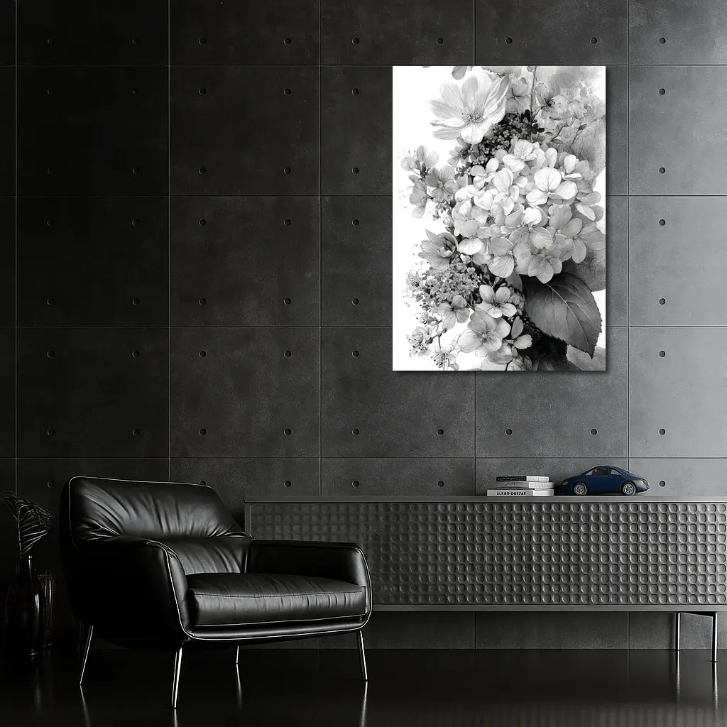Black and White Hydrangea Botanical Floral Art – Wall Art