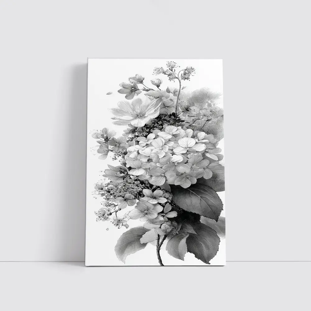Black and White Hydrangea Botanical Floral Art – Wall Art