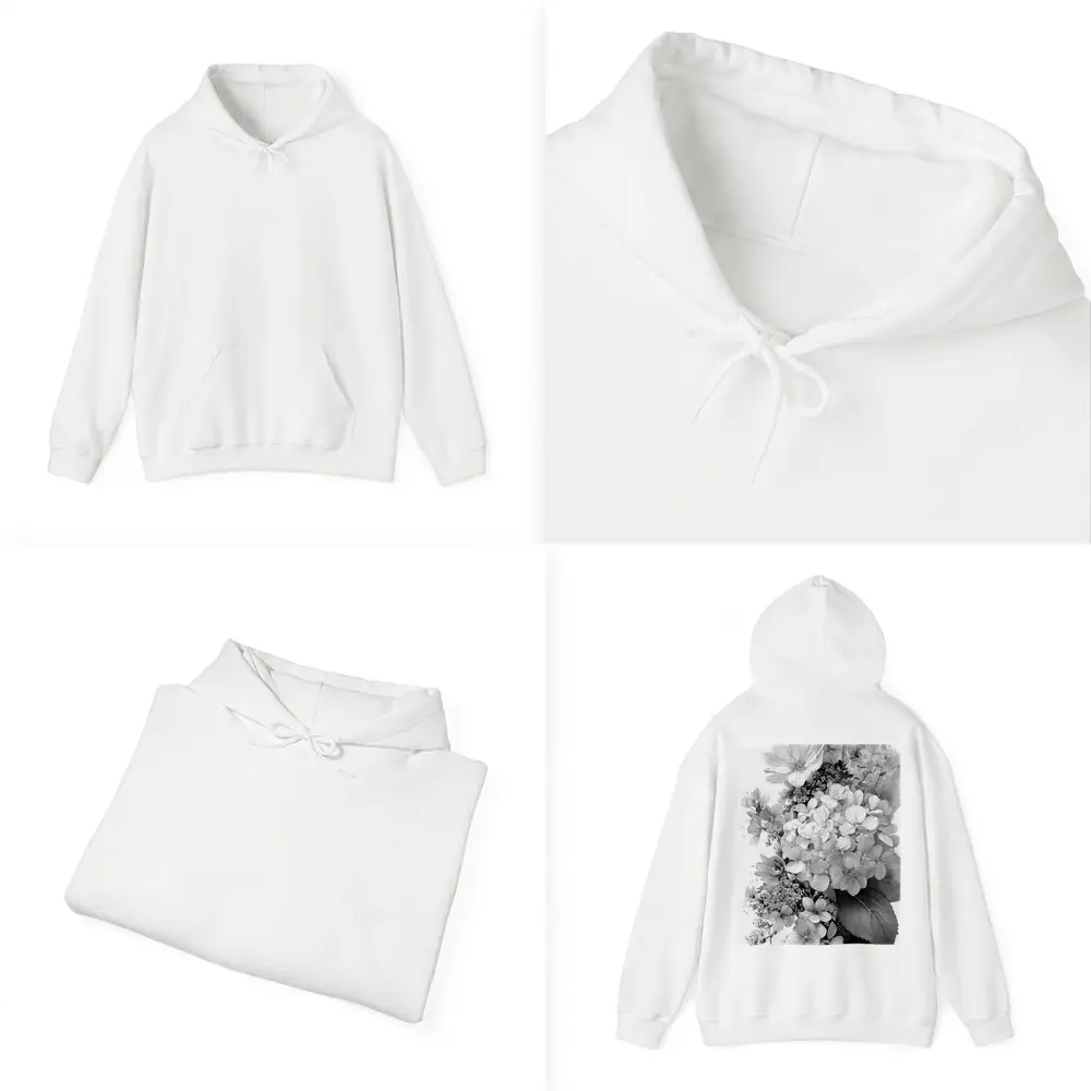 Black and White Hydrangea Botanical Floral Art – Hoodies