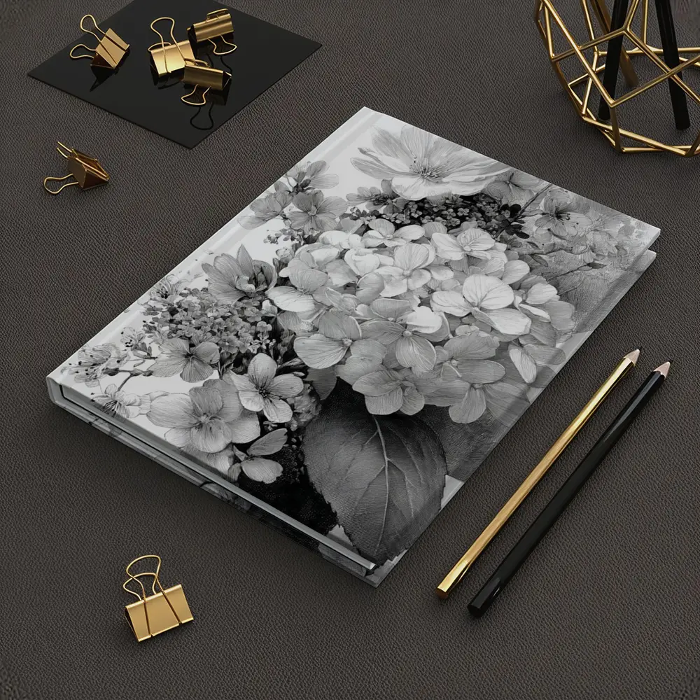 Black and White Hydrangea Botanical Floral Art – Notebooks