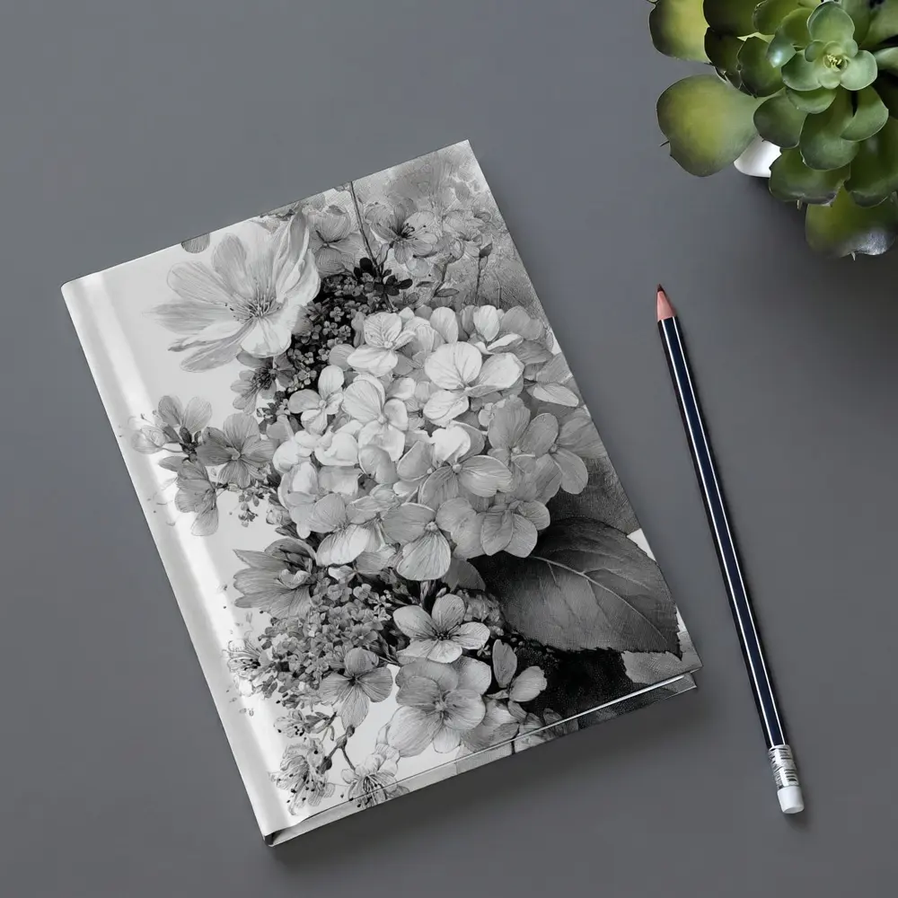 Black and White Hydrangea Botanical Floral Art – Notebooks