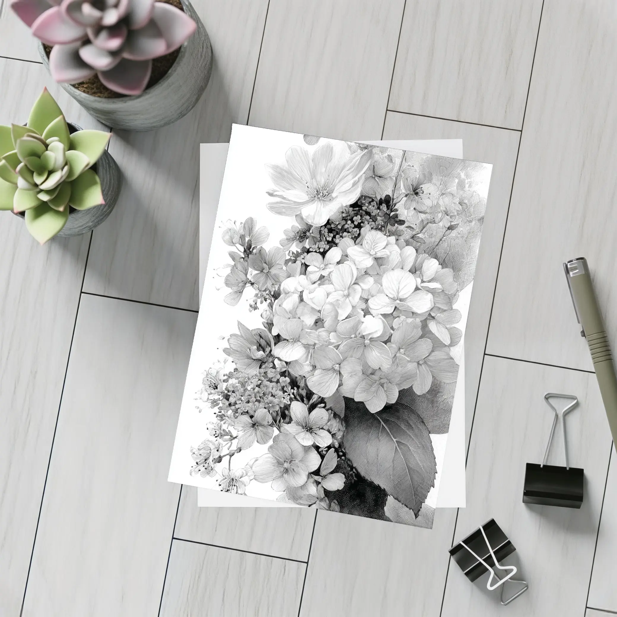 Black and White Hydrangea Botanical Floral Art – Postcards