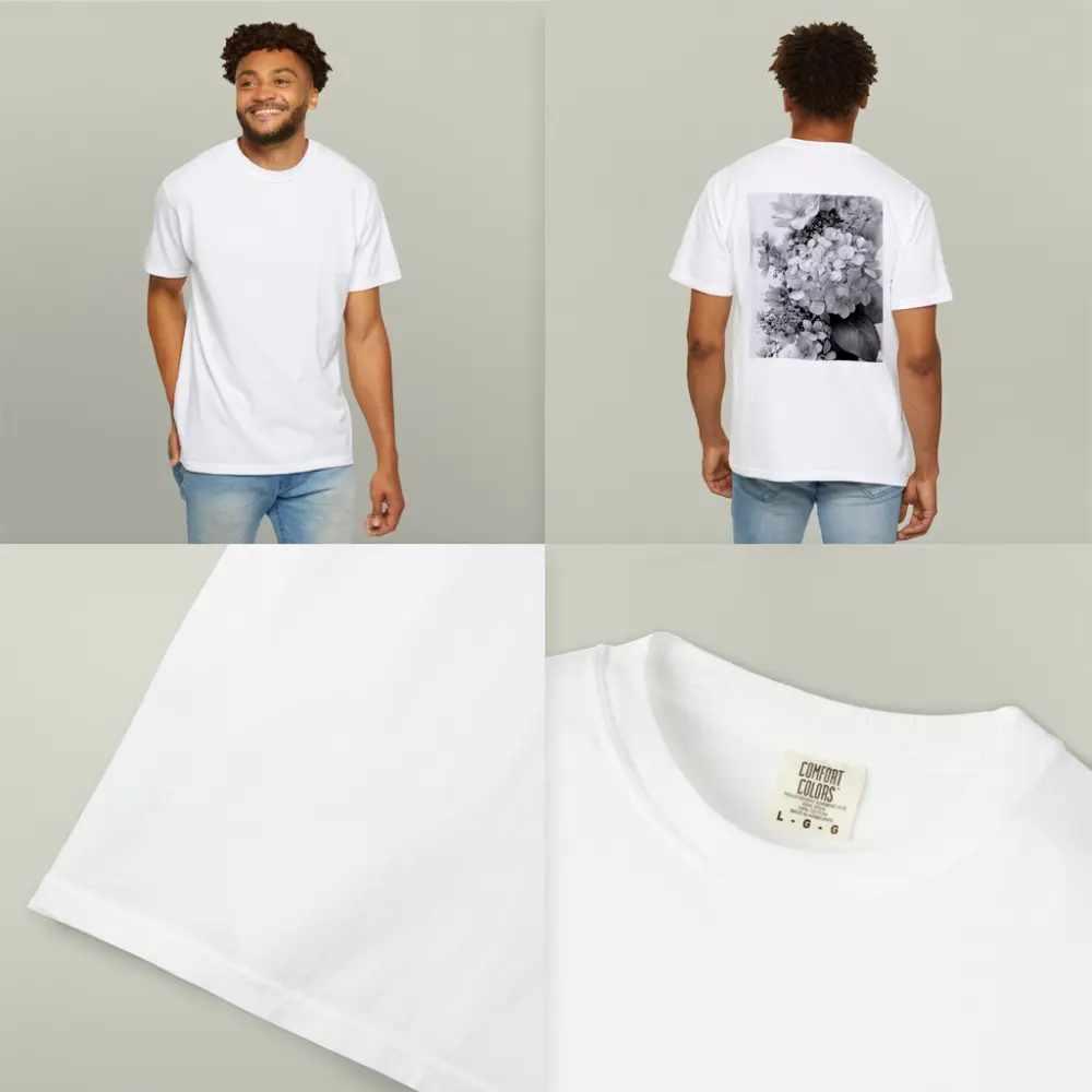 Black and White Hydrangea Botanical Floral Art – T-Shirts