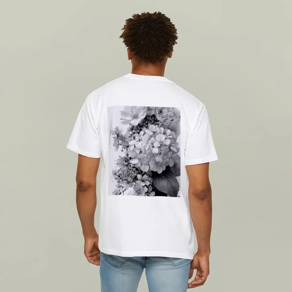 Black and White Hydrangea Botanical Floral Art – T-Shirts