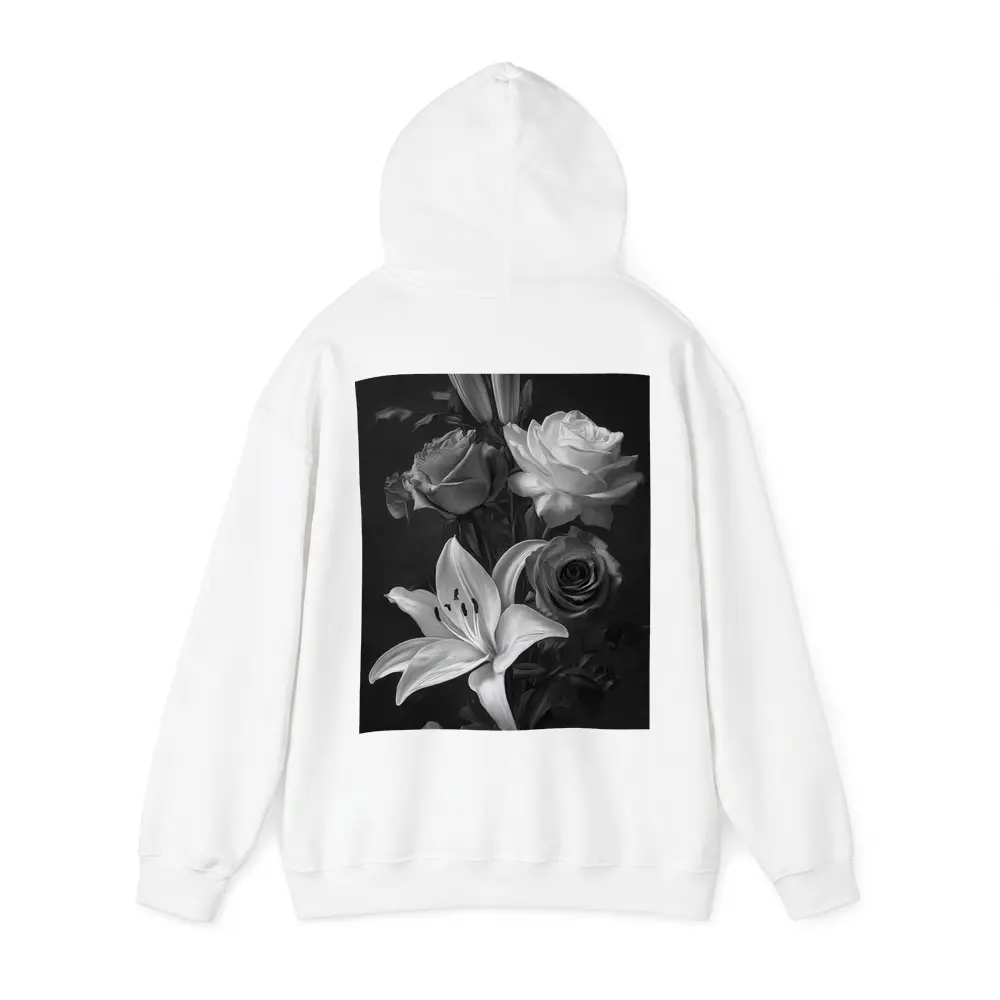Black And White Roses Lilies Dark Background – Hoodies