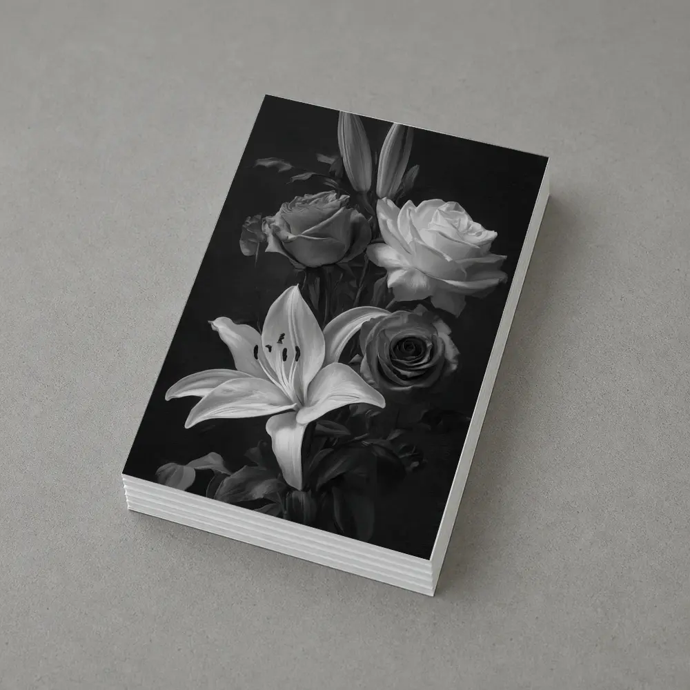 Black And White Roses Lilies Dark Background – Postcards