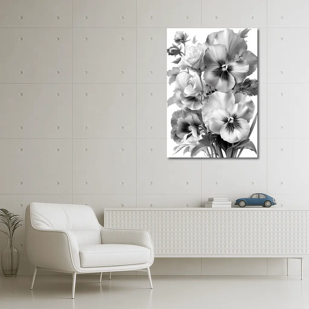 Black and White Pansy Flowers Botanical Art – Wall Art