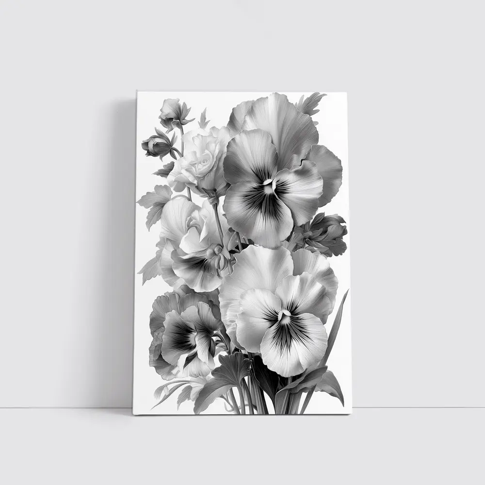 Black and White Pansy Flowers Botanical Art – Wall Art