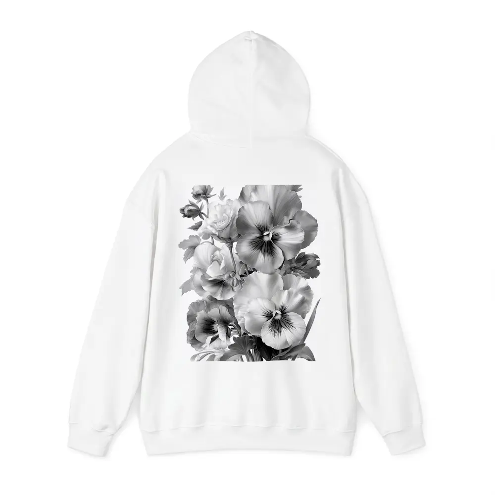 Black and White Pansy Flowers Botanical Art – Hoodies