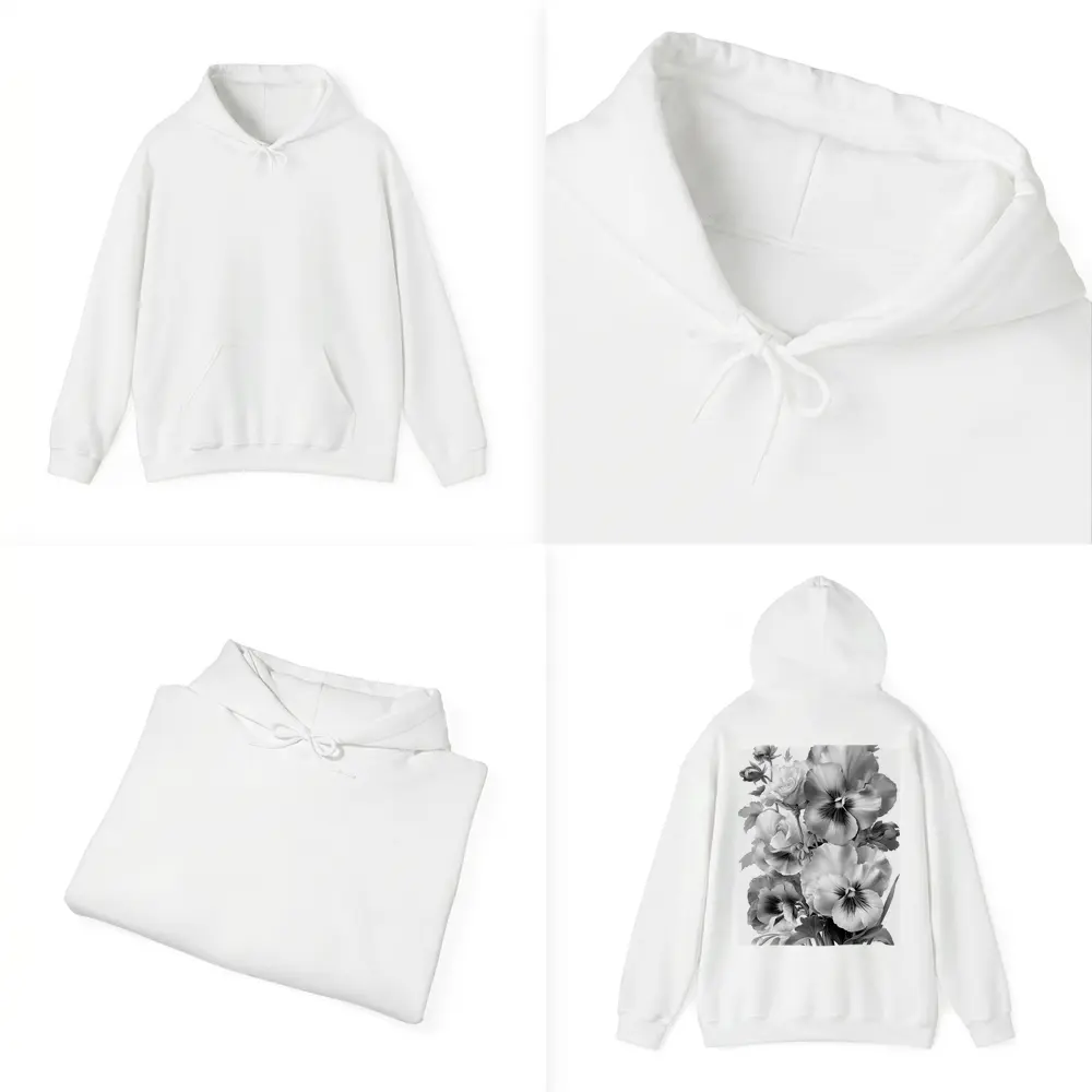 Black and White Pansy Flowers Botanical Art – Hoodies